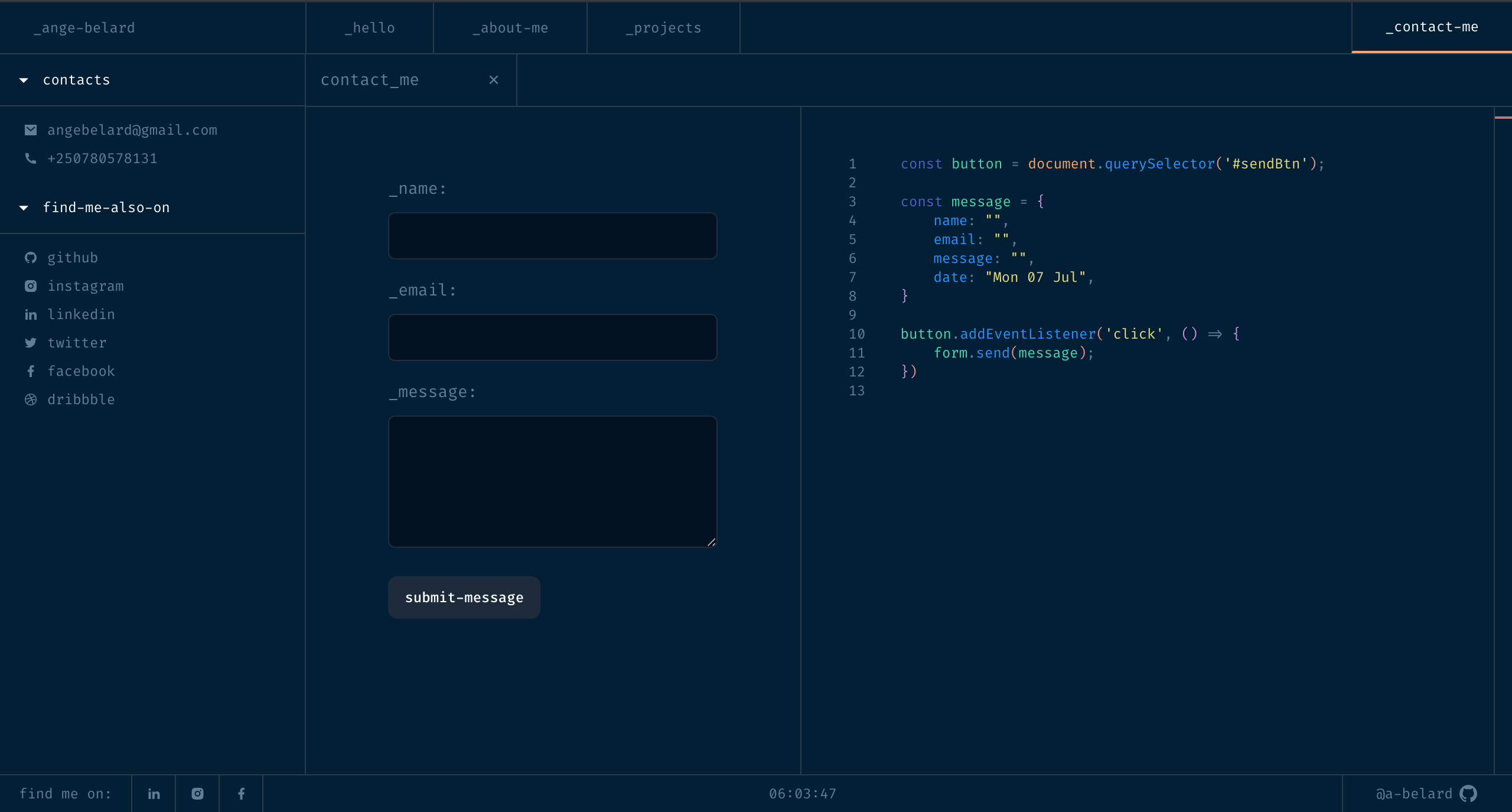 VS Code Portfolio preview